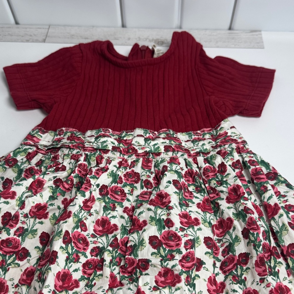 kate quinn Red Ribbed Top with Rose-Print Skirt Dress